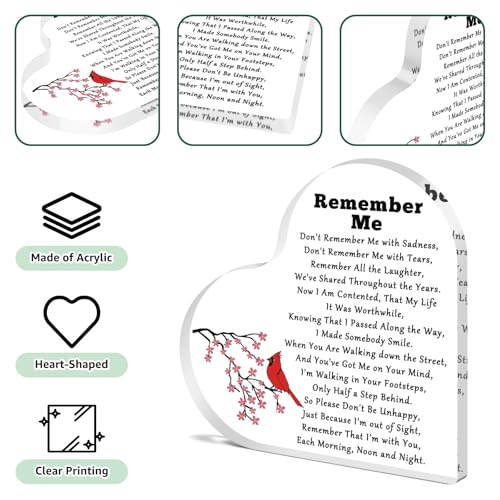 Sympathy Plaque Memorial Gifts for Loss of Father Mother Bereavement Gifts for Loss of Family Friends Husband Wife Condolence Grieving Keepsake for Mom Dad Grandma Grandpa Acrylic Heart Keepsake