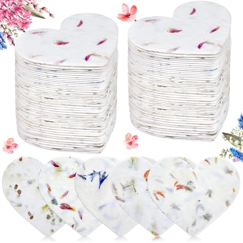 Dunzoom 100 Pcs Handmade Wildflower Seed Paper Tags,Heart Shape | Recycled Flower Petal Hearts and Butterflies for Wedding Favors, Envelopes, Cards and Birthday Crafts - style: Heart Shape