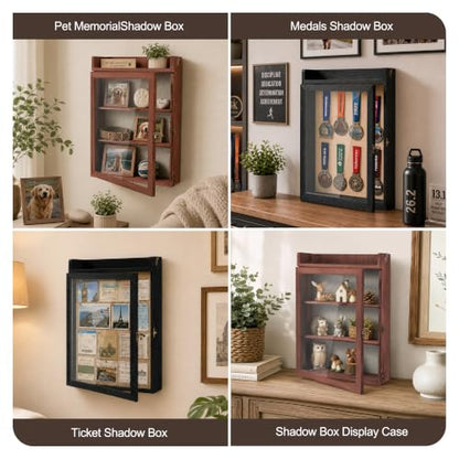 11x16 Pet Memorial Shadow Box Frame with Shelves, Brown - color: Standard Brown