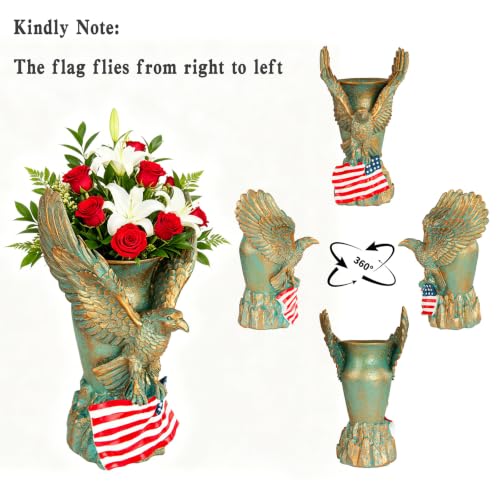 Cemetery Vase with Metal Spikes- Eagle Statue Flower Holder with Drainage Hole- Grave Flowers Vase for Artificial Flowers- Memorials Patriotic Vase for Independence Day (Eagle)