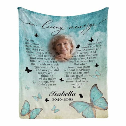 LOSARON Custom Memorial Blanket with Pictures & Name for Loss of Grandma Grandpa Mother Father Husband Wife Dog Custom Sympathy Gift - color: 1 Photo-2