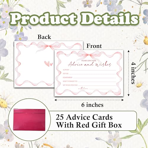 Advice And Wishes Cards (25pcs), Pink Bow Advice Cards For Mr And Mrs, Bride And Groom, New Parents, Bridal Shower, Baby Shower, Engagement, Wedding, Bachelorette Party Games Decor -A10 - style: Bow