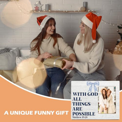 Coquette Blue Bow Christian Picture Frame 4x6, with God All Things Are Possible Inspirational Christian Gifts for Woman, Inspirational Wall and Tabletop Display Picture Photo Frames for Girls Bedroom - color: Coquette Blue Bow