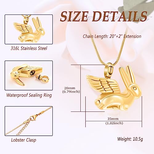 Bunny Rabbit Urn Pendant Necklace - Stainless Steel Cremation Ashes Jewelry for Pets Keepsake Memorial Ashes Locket - color: Gold