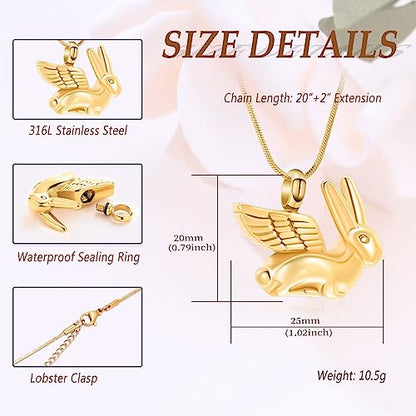 Bunny Rabbit Urn Pendant Necklace - Stainless Steel Cremation Ashes Jewelry for Pets Keepsake Memorial Ashes Locket - color: Gold