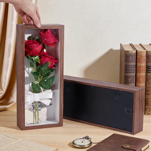 2Pcs Shadow Box Display Case, 14.4x6.1x2.56Inch Rectangle MDF Shadow Box Frame with Nail Hangers and Hook for Mother's Day Awards Memorabilia Flower Pictures Keepsakes Medals(Camel) - color: Camel