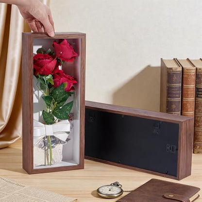 2Pcs Shadow Box Display Case, 14.4x6.1x2.56Inch Rectangle MDF Shadow Box Frame with Nail Hangers and Hook for Mother's Day Awards Memorabilia Flower Pictures Keepsakes Medals(Camel) - color: Camel