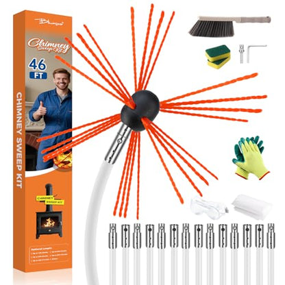 Bluesea Chimney Sweep Kit - Extends Up to 46 Feet, Includes 14 Flexible Rods and Strong Brush for Efficient Cleaning - size: 46 Feet