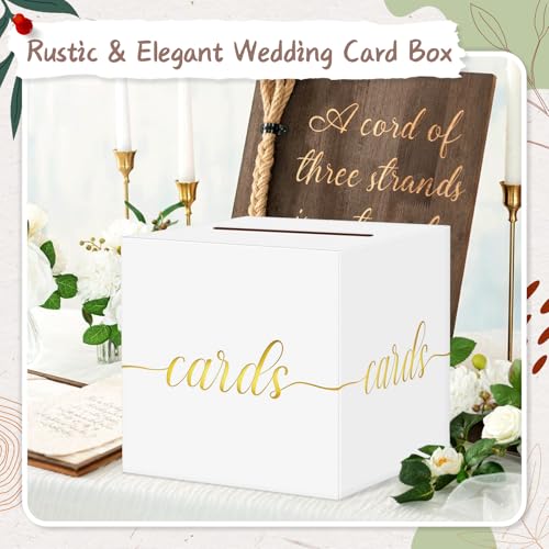 QIKSION Elegant Wedding Card Box, Gold Foil Gift Card Box for Party, White - color: White and Gold Foil