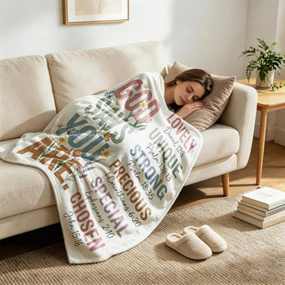 God Says You are Floral Throw Blanket, Inspirational Bible Verse Blanket, Christian Religious Prayer Blanket, 50 x 60 Inch - color: God Says You Are, size: 50*60IN