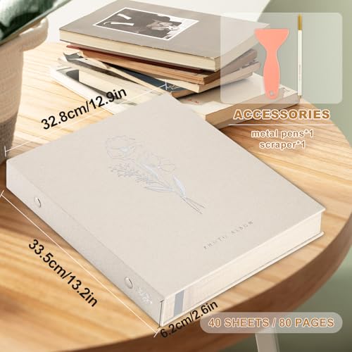 Lanpn Self Adhesive Photo Album Scrapbook 80 Pages, Linen Photos Albums DIY Sticky Magnetic Pages holds 4X6 7x5 A5 Picture for Family Wedding Birthday (Large-40 Sheets/80 Pages, Beige) - color: Beige, size: Sticky Page (Large,80 Pages)