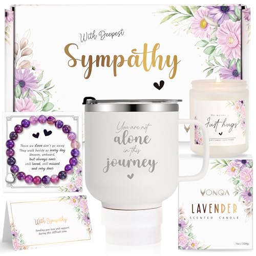 Sympathy Gifts for Loss of Loved One, Bereavement Grief Basket for Women | Sorry for Your Loss Condolences Gift for Grieving Friend, Mom or Sister with Lavender Candle, Insulated Mug, Bracelet & Card