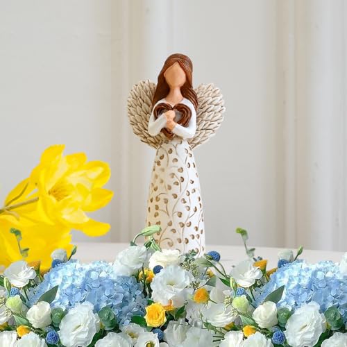 Remembrance Angel Figurines,Sympathy Gift for Loss of Loved One, Memorial Keepsake for Women - Sculpted Hand-Painted Figurine to Hold Each One Safely in Your Heart, Grief Gifts embracing Willow Heart - color: White-2