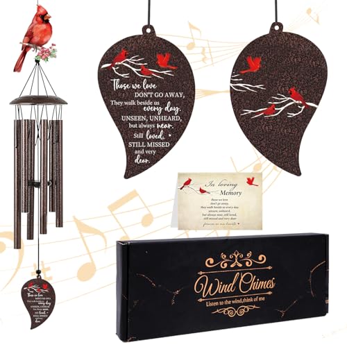 Memorial Wind Chimes for Outside - 32'' Cardinal Wind Chimes Gifts for Loss Loved One, Sympathy Bereavement Condolence Grief Remembrance Funeral Gifts for Loss of Mom Dad, with Greeting Card