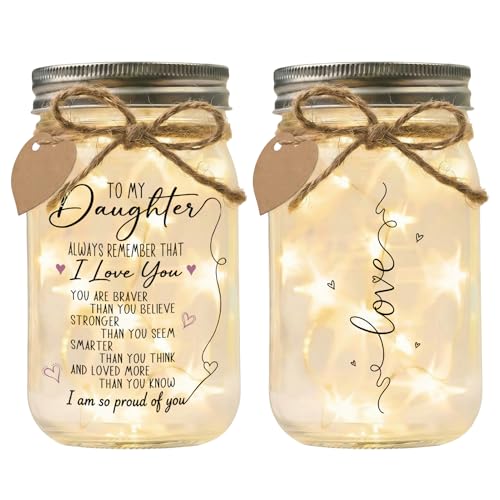 Jar Night Light, Glass Lamp, 5x3Inch, Memorial Gift Inspirational | Unique Tin Lid Lamp Sentimental Bereavement Keepsake Home Decor for Loss of Loved One Memorial Condolence Present - color: To My Daughter