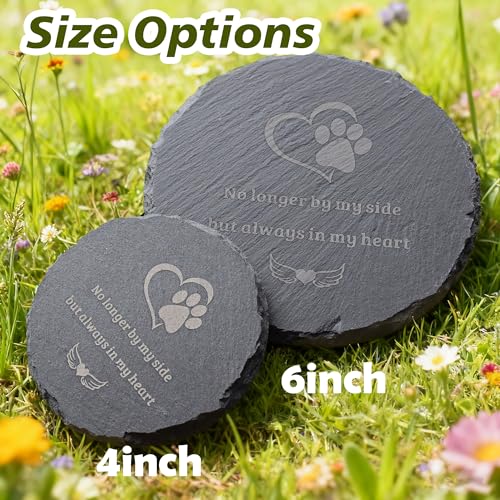 Dog Cat Memorial Stone Round 4” with Paw Print, “No Longer By My Side But Always in My Heart” Engraved Pet Grave Marker, Outdoor Garden Memorial Rock, Pet Loss Sympathy Gift - size: Small-4 inch
