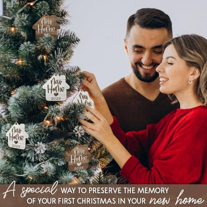 Housewarming Gifts New Home, New Home Ornament 2023, House Warming Gift, First Home Gifts for Newlywed Couples, Ideal for Christmas Decorations 2023, Stained Wooden Ornaments - style: New Home Brown