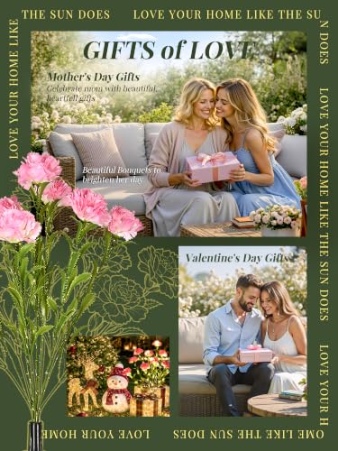 GIGALUMI 4 Pack Solar 28 Carnations Flowers Outdoor, 2 Modes, Pink - color: Pink, size: 4 PACK