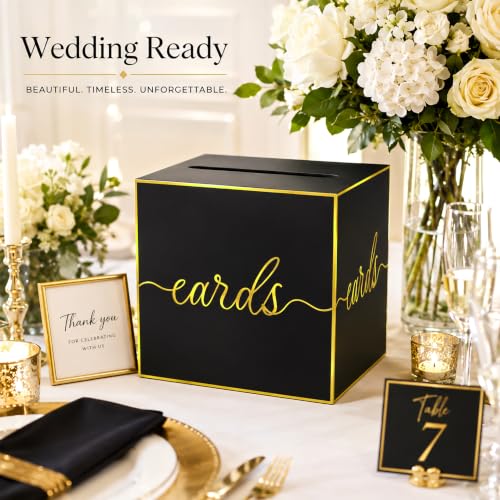 Black and Gold Foil Card Box for Birthday Parties, Graduation and Wedding - color: Black Gold