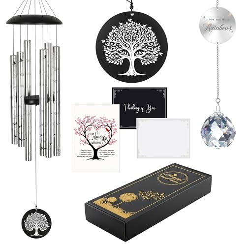 Memorial Wind Chimes with Suncatcher, Sympathy Gifts Wind Chime for Loss of Loved One, 40" Sympathy Wind Chime with 6 Anodized Aluminum Tubes Tuned for A Soothing Melody