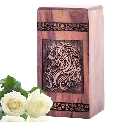 Lion Wood Urns for Adult Ashes Eternal Love Urn 11.25-Inch - Urns for Ashes Adult Male - Funeral Urns for Adult Ashes Men - Cremation Urns Adult Large Urns 11.25 Inch, Natural | Handcrafted Wood Cremation Urns for Human Ashes - Memorial Gift for Loss of M