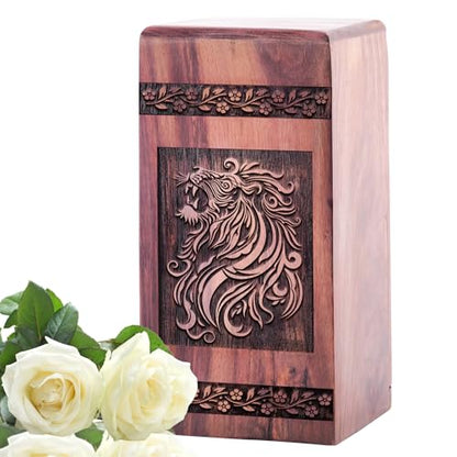 Lion Wood Urns for Adult Ashes Eternal Love Urn 11.25-Inch - Urns for Ashes Adult Male - Funeral Urns for Adult Ashes Men - Cremation Urns Adult Large Urns 11.25 Inch, Natural | Handcrafted Wood Cremation Urns for Human Ashes - Memorial Gift for Loss of M