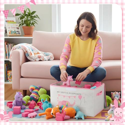 LemonRoad 16x12x12inch Baby Memories Keepsake Box Baby Shower Elephant First Keepsake Box New Parent Newborn Baptismal Birthday Gift for Mementos Travel Loved Ones Treasured Keepsakes (Pink) - color: Pink, style: Elephant