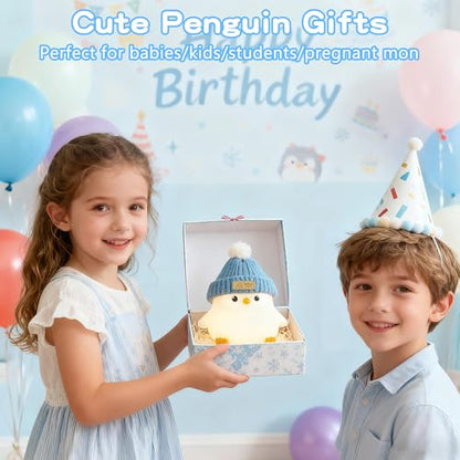 FAMIDUO Penguin Night Light for Kids, Silicone Nursery Lamp with Knit Hat - color: Grey Sitting Penguin