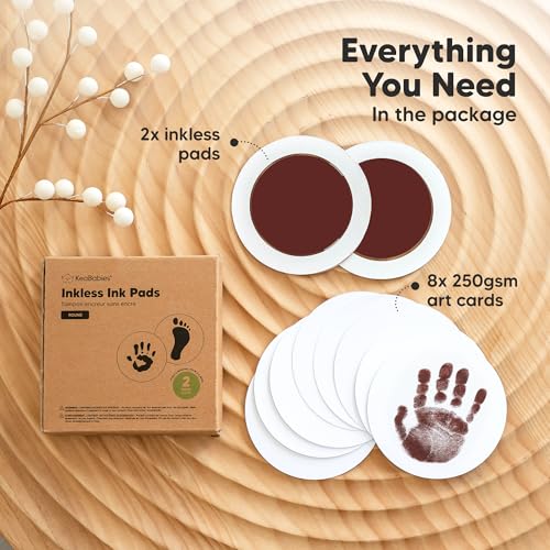 2pk Inkless Baby Hand and Footprint Kit Mess Free Ink Pad (Auburn, Round) | Round Size, Newborn Keepsake, Dog Nose, Paw Print Kit, Clean Touch Ink Pads, Baby Handprints Footprints Kit, New Mom Gifts - color: Auburn, size: 2-Pack, Round 3.4" x 3.4"