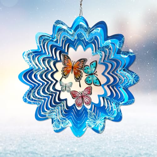 Butterfly Wind Spinner, 12 inch 3D Metal Wind Spinners Outdoor - color: Mandala Butterfly