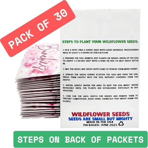 Wildflower Seed Packets Thank You Bunches Party Favors (Pack of 30) Express Gratitude Prefilled with Wildflower Seed Mix, Great Addition or Alternative to Thank You Cards (Pink Cursive) - color: Pink Cursive