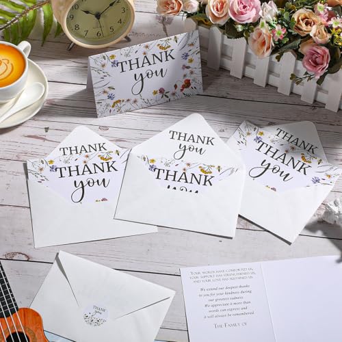 Marspark 25 Pack Sympathy Thank You Cards for Funeral with Envelopes Sticker and Message Memorial Bereavement Postcards for Loved Ones Family Friends Celebration of Life(Wildflower) - style: Wildflower