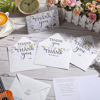 Marspark 25 Pack Sympathy Thank You Cards for Funeral with Envelopes Sticker and Message Memorial Bereavement Postcards for Loved Ones Family Friends Celebration of Life(Wildflower) - style: Wildflower