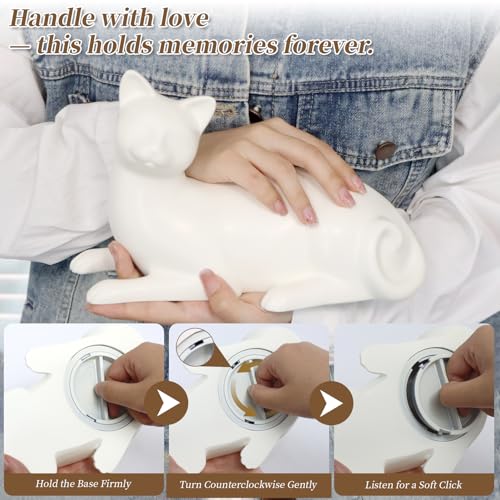 Lying Cat Urns for Ashes White Ceramic Pet Memorial Cremation, White | Includes Memorial Card, Waterproof Bag, Drawstring Pouch and Padding, Keepsake Urn for Loss of Beloved Cat, Remembrance Gift