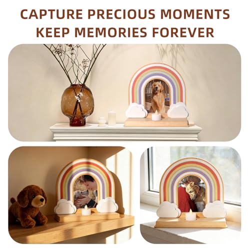 Dog Memorial Gifts for Loss, Rainbow Bridge Dog Memorial Gifts | Pet Remembrance Loss Sympathy for Dogs & Cats Passed Away, Solid Wood Rainbow Bridge Picture Frame Hold 4x6 Photo