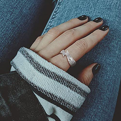 TIGRADE Antique Stainless Steel Ring Feather Angel Wing Cast Black Silver Band Size 4.5-14.5 - color: Silver