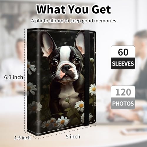 Photo Album 4x6 120 Pockets Photos with Elastic Band, PU Leather Photo Books Small Mini Capacity Picture Album for Family Wedding Travel Anniversary Baby Vacation Pictures,Boston Terrier Dog - color: Boston Terrier Dog