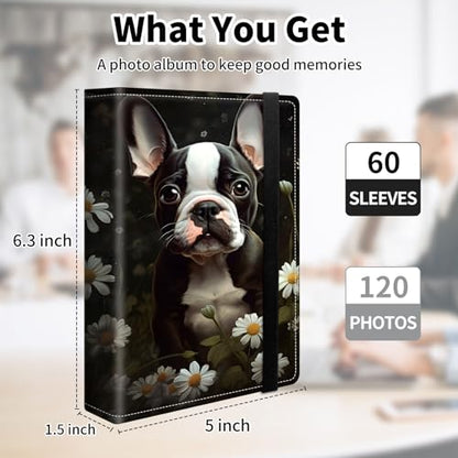 Photo Album 4x6 120 Pockets Photos with Elastic Band, PU Leather Photo Books Small Mini Capacity Picture Album for Family Wedding Travel Anniversary Baby Vacation Pictures,Boston Terrier Dog - color: Boston Terrier Dog