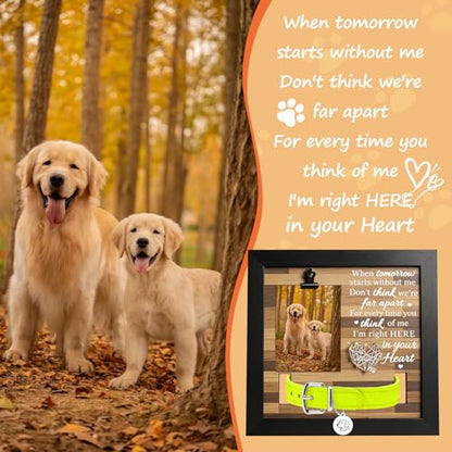 Artisanal Hand-Knitted Heart Dog Memorial Frame with Photo Clip& Collar Holder - Loss of Pet Sympathy Gift, Warm Remembrance for Dogs and Cats - color: Black and gray