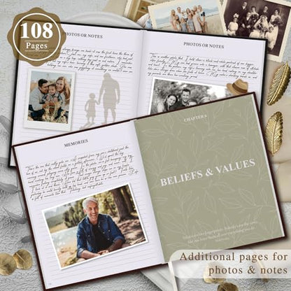 Lanpn Grandpa Life Story Book Journal with 270+ Prompts, Leather Hardcover Grandfather Guided Journal to Fill Out Memory Keepsake Book, Father's Day Birthday Christmas Gift for Grandpas, Brown - color: Brown