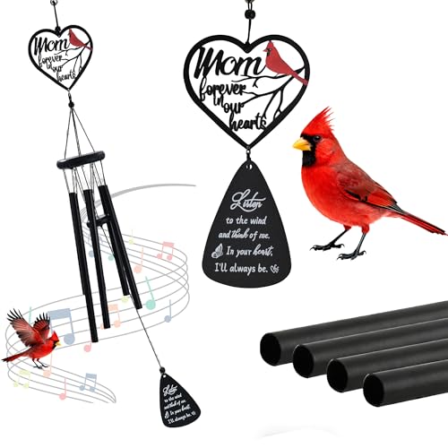 Memorial Wind Chimes for Loss of Loved One, Cardinal Design,Sympathy Bereavement Gift (Memorial Mom) - color: Memorial Mom