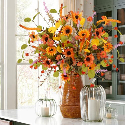 Artificial Fall Flowers for Cemetery, Fake Sunflower, 4Pcs, 23 in - color: Orange-4pcs