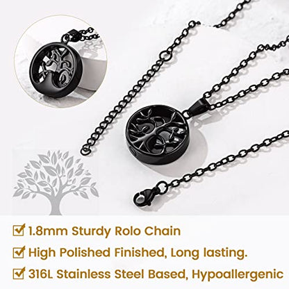 GOLDCHIC JEWELRY Urn Necklaces for Ashes, Stainless Steel Pet/Cross/Birthstone/Tree of Life Personalized Keepsake Memorial Jewelry for Women - color: Family Tree - Black Plated, style: Personalized Engraving