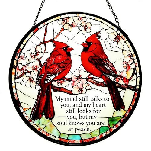 Cardinal Sun Catcher,Stained Glass Window Hanging,Red Cardinal Suncatcher Memorial Ornaments for Loss of Loved One Home Decor Sympathy Gifts Suncatchers for Windows Hanging 7.8 in - color: Cardinal