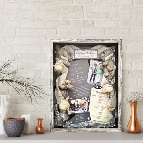 Large Shadow Box Frame 18x24 Display Case, White Wedding Bouquet Memory Box - color: Rustic White, size: 18"x24" (45.7x61.0 cm)