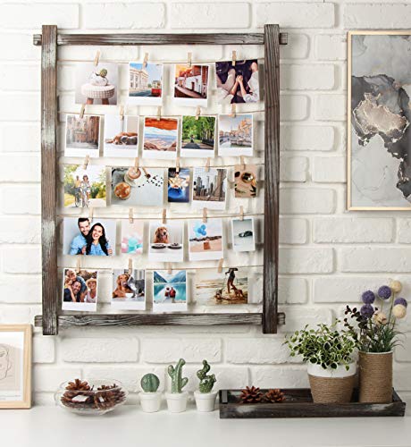 J JACKCUBE DESIGN Photo Wall Display Picture Collage Frame Board for Multi Photo Display Wall Decor with 35 Clips Rustic Wood - MK562B
