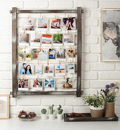 J JACKCUBE DESIGN Photo Wall Display Picture Collage Frame Board for Multi Photo Display Wall Decor with 35 Clips Rustic Wood - MK562B