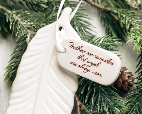 Ceramic Feather Ornament - Sympathy Gift to Remember Angels - color: Feathers Are Reminders That