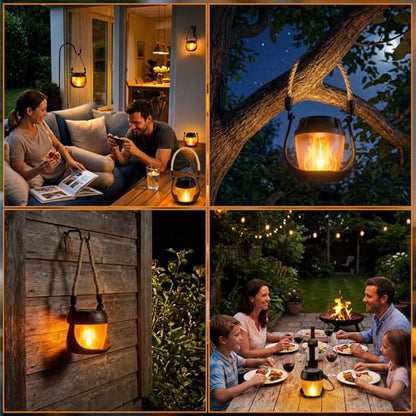 Solar Lanterns Outdoor Lights, 4 Pack Flickering Flame Hanging Lanterns | Waterproof Solar Powered Outdoor Lights for Camping Yard Garden Patio Tabletop Holiday Decorations - size: 4 Pack