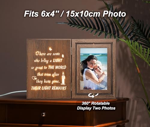 EYITUPC Lighted Wood Memorial Photo Frame: Sympathy, Their Light Remains - color: Their Light Remains